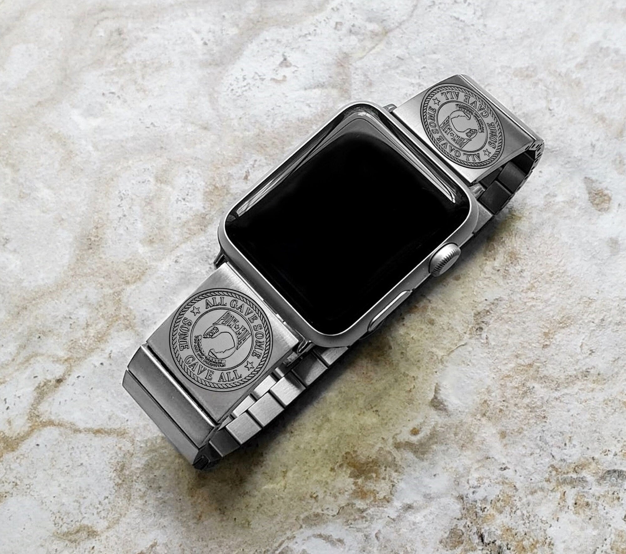 POW MIA Engraved Band Compatible with Apple iWatch Ultra 2 9 8 7 SE 6 5 4 3 2 Case 38mm 40mm 41mm 42mm 44mm 45mm 49mm St Steel Strap PM1